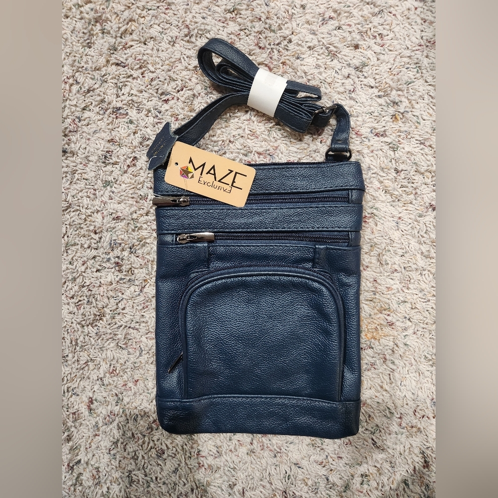 Dark Blue 100% Genuine Leather Crossbody Purse